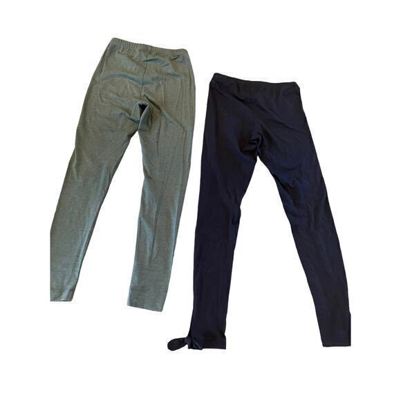 Old Navy Set of 2 Cotton Leggings, Army Green & Solid Black w/ Ankle Bow Detail - Picture 9 of 11